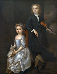 Un Ragazzo che Tiene un Violino e una Ragazza che Tiene una Bambola da John Vanderbank