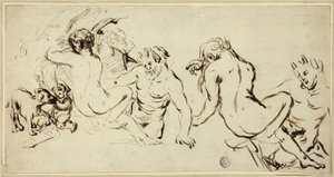 Schizzi di ninfa, satiro e putto da John Vanderbank