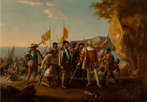 Lo sbarco di Colombo, seconda metà del XIX secolo da John Vanderlyn after