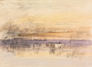 Bovini che si abbeverano al tramonto da John Varley