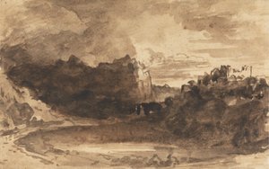 Paesaggio romantico con scogliere e un castello da John Varley