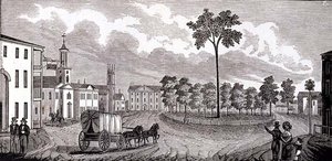 Parte centrale di Pittsfield, Massachusetts, da Collezioni storiche del Massachusetts, di John Warner Barber, inciso da S. E. Brown, 1839 da John Warner Barber