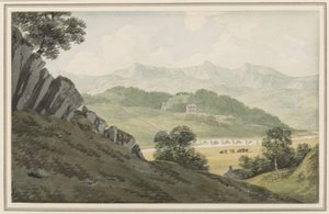 Ponte di Llanelltyd sul Maw, sulla strada tra Barmouth e Dolgellau, guardando verso Hengwrt e oltre verso Cader Idris, Merionethshire, 16 luglio 1790