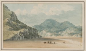 Veduta sulle sabbie di Fraeth Mawr, verso Snowdon, attraversandole tra Penmorsa e Cynant, Merionethshire, 21 luglio 1795 da John Warwick Smith