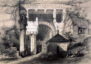 Karli, ingresso della grande grotta Chaitya, 1845 da John Weale