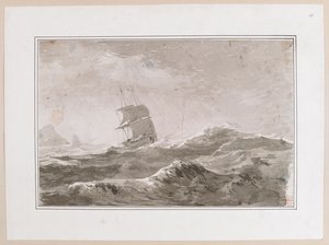 Disegno di una nave europea in mare agitato