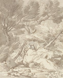 Figure su una riva rocciosa del fiume a Canonteign, Devon da John White Abbott
