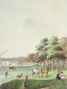 Estremità orientale del Serpentine e vista lontana della Casa dei Bagni, 1794 da John White Abbott