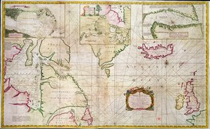 Carta dei mari e degli stretti che mostra la possibilità di un Passaggio a Nord-Ovest tra la Baia di Hudson e il Mare del Sud da John Wigate