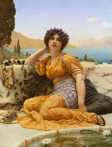 Con violette incoronate e veste di zafferano da John William Godward