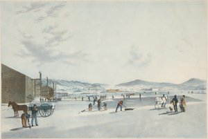 Rockland Lake - Taglio del ghiaccio. Vista da nord-est, pub. 1849 da John William Hill