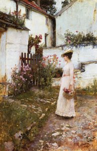 Raccolta di fiori estivi in un giardino del Devonshire da John William Waterhouse