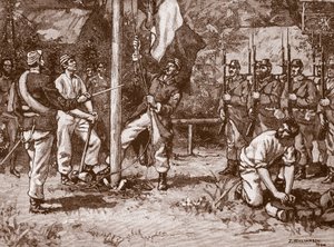 Innalzamento della bandiera francese nelle Nuove Ebridi, illustrazione da 