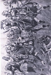 Marston Moor, 2 luglio 1644: La cavalleria scozzese sotto Leslie attacca il fianco del principe Rupert, illustrazione da British Battles on Land and Sea, 1915 da John de Walton