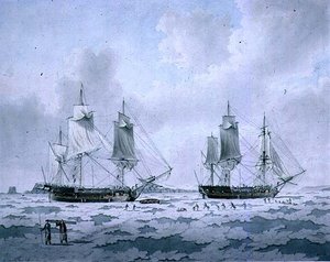 Le navi della spedizione di Lord Mulgrave incagliate nel ghiaccio nelle regioni polari da John the Younger Cleveley