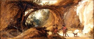 Paesaggio roccioso con sportivi su un sentiero da Joos de (follower of) Momper