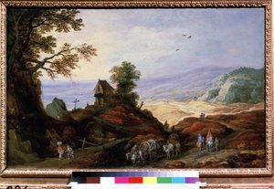 Paesaggio con cappella su una collina da Joos or Josse de The Younger Momper