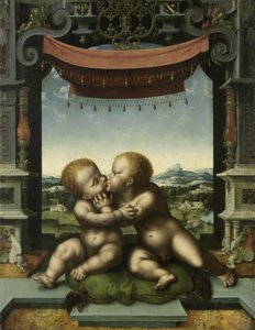I bambini Cristo e San Giovanni Battista che si abbracciano da Joos van Cleve