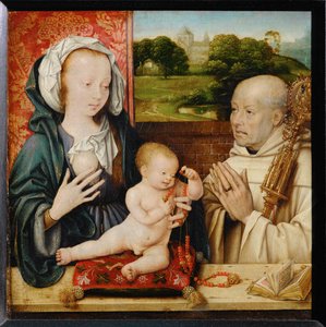 Vergine e bambino con San Bernardo di Chiaravalle. Sullo sfondo l