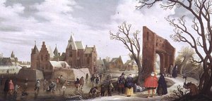 Pattinatori in un Paesaggio Invernale