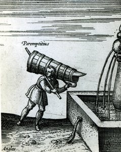 Un apprendista che prende acqua da una fontana (dettaglio) da Joris Hoefnagel
