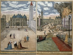Veduta di San Marco e del Palazzo Ducale in fiamme, da 
