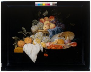 Natura morta con frutti e gamberetti