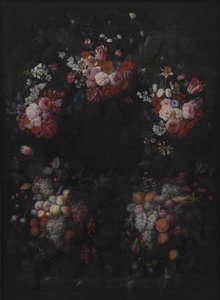 Cartiglio di pietra con ghirlanda di frutta e fiori da Joris van Son