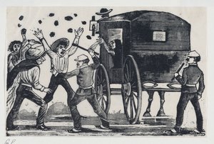 Uomini che combattono vicino a un cavallo e una carrozza da José Guadalupe Posada