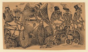Scheletri calaveras che vanno in bicicletta, ca. 1900 da José Guadalupe Posada