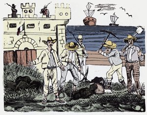 La Rivoluzione Messicana (1910-1920): Gruppi di prigionieri al lavoro forzato - Xilografia di Jose Guadalupe Posada (1852-1913) da José Guadalupe Posada