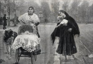 Nel Giardino delle Tuileries a Parigi - Il contrasto - incisione dopo il dipinto di Jose Villegas Cordero (1844-1921) da Jose (after) Villegas y Cordero