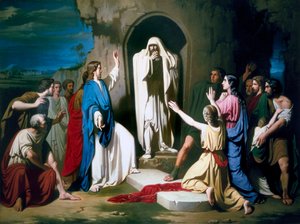 La Resurrezione di Lazzaro Dipinto di Jose Casado del Alisal (1832-1886) circa 1855 Madrid. Museo della Real Accademia di San Fernando, Spagna