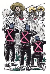 La Rivoluzione Messicana (1910-1920): la lotta dei federali contro le truppe rivoluzionarie di Emiliano Zapata (Emiliano Zapata Salazar noto come El Caudillo del Sur) da José Guadalupe Posada