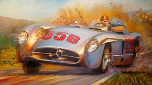 Nella Mille Miglia, Juan Manuel Fangio, Mercedes Benz 300 SL da Jose Maria Villafuerte