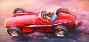 Juan Manuel Fangio, Mille Miglia 1953, Alfa Romeo 6C 3000cc (top rosso) da Jose Maria Villafuerte
