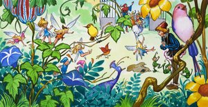 Fate in giardino (gouache su carta)