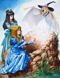 Ragazze con la fata (gouache su carta)
