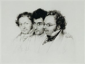 Johann Baptist Jenger, Anselm Huettenbrenner e Franz Schubert ... da Josef Eduard Teltscher