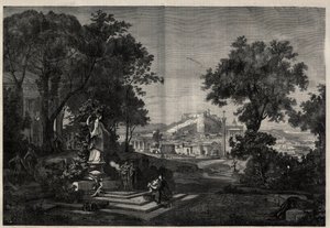 Antica Grecia: veduta dei giardini di Venere ad Atene. Incisione da un dipinto di Joseph Hoffmann in 