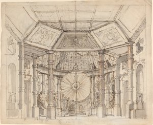 Design di Scena per un Tempio a Cupola con un Disco Solare sopra l