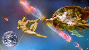JJM-recreate: Michelangelo_La creazione di Adamo+JWST
