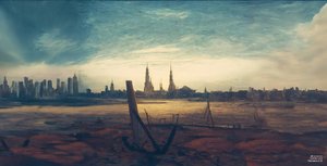 JJM ricrea Friedrich-C-D: Città al sorgere della luna (grattacieli)