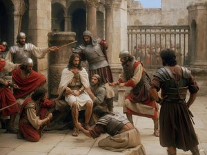 Gesù deriso e percosso dai soldati romani