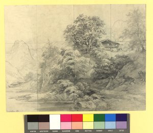 Paesaggio montano con fattorie da Josef Kriehuber