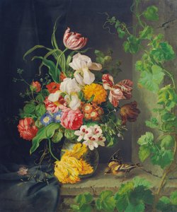 Natura morta floreale con passero e tralcio di vite da Josef Lauer