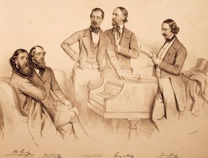 Ritratto di gruppo di musicisti viennesi e compositori: Franz von Suppé, Carl Binder, Anton Storch, Heinrich Proch e Anton Emil Titl