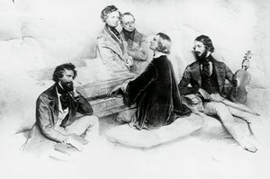 Matinée a casa di Liszt, da sinistra a destra, Kriehuber, compositore Hector Berlioz, Carl Czerny, Franz Liszt e violinista Heinrich Wilhelm Ernst, litografia di Josef Kriehuber da Josef Nikolaus Kriehuber