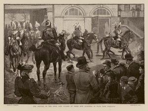 Guardie a cavallo che arrivano alla loro nuova caserma a Hyde Park, Londra da Joseph (after) Finnemore