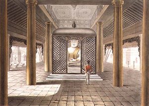 Un soldato in piedi in un tempio di Rangoon, inciso da George Hunt